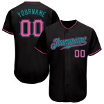 Camiseta de béisbol personalizada auténtica en rosa y verde azulado y negro
