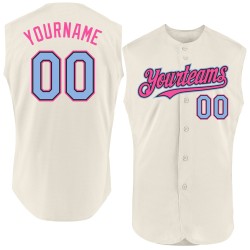 Light Authentic Jersey Siyah-Pembe Özel Mavi Krem Beyzbol Kolsuz