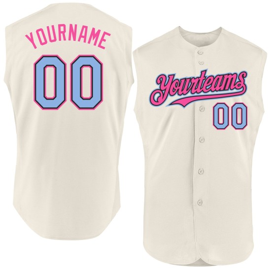Light Authentic Jersey Siyah-Pembe Özel Mavi Krem Beyzbol Kolsuz