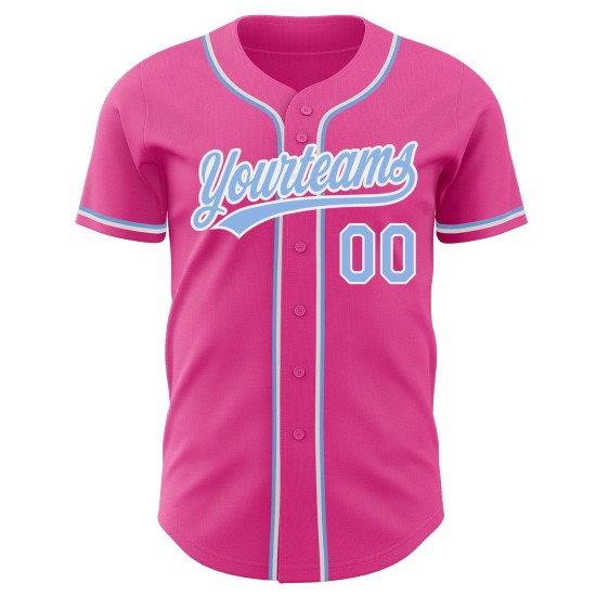 Camiseta de béisbol azul-blanca ligera personalizada rosa auténtica