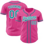 Camiseta de béisbol personalizada auténtica de rayas blancas, verde azulado y rosa