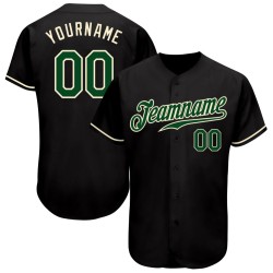 Camiseta de béisbol negra personalizada verde-crema auténtica