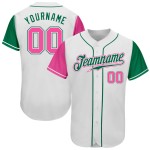 Camiseta de béisbol auténtica, personalizada, en tonos blanco, rosa y verde, de Kelly.