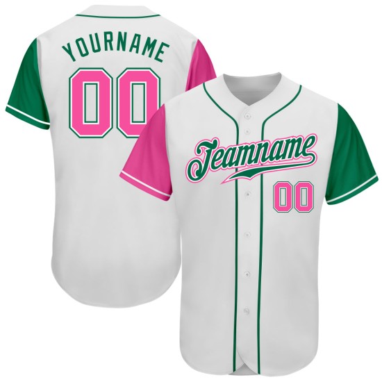Camiseta de béisbol auténtica, personalizada, en tonos blanco, rosa y verde, de Kelly.