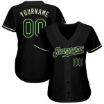 Camiseta de béisbol negra personalizada verde-crema auténtica