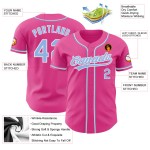 Camiseta de béisbol azul-blanca ligera personalizada rosa auténtica