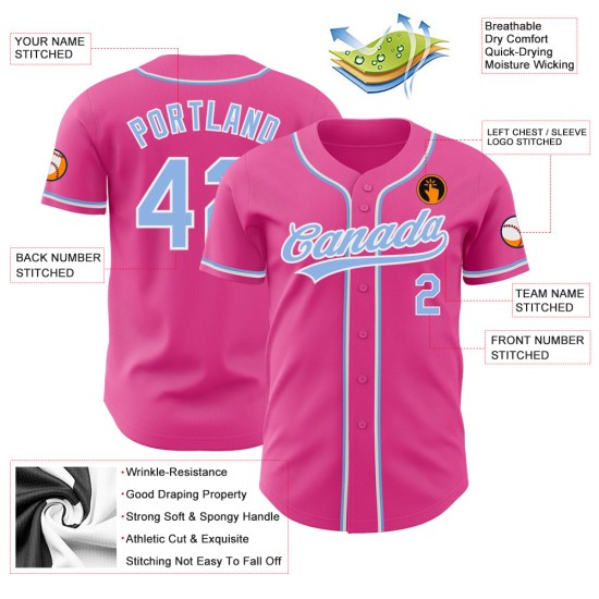 Camiseta de béisbol azul-blanca ligera personalizada rosa auténtica