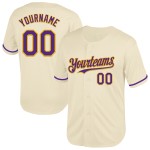 Jersey de béisbol auténtico de malla personalizada en morado y dorado con efecto retro color crema