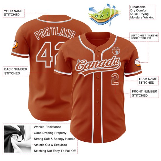 Camiseta de béisbol personalizada auténtica de Texas, color blanco y gris, color naranja Camiseta de béisbol personalizada auténtica de Texas, color blanco y gris, color naranja