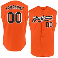 Camiseta de béisbol personalizada sin mangas naranja auténtica negra y blanca