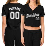 Camiseta de béisbol con cuello en V corta personalizada en blanco, gris y negro para mujer