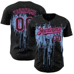 Camiseta de béisbol auténtica con diseño 3D, diseño personalizado, salpicadura y patrón claro, en negro, azul y rosa.