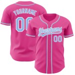 Camiseta de béisbol azul-blanca ligera personalizada rosa auténtica