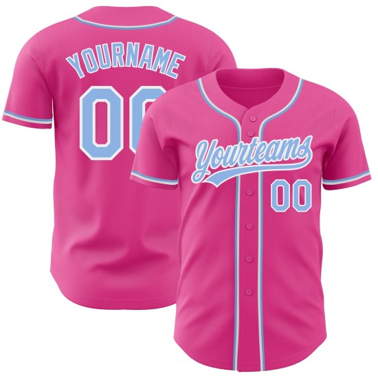 Camiseta de béisbol azul-blanca ligera personalizada rosa auténtica