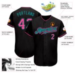 Camiseta de béisbol personalizada auténtica en rosa y verde azulado y negro