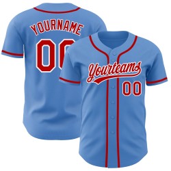 Camiseta de béisbol personalizada roja y blanca, color azul polvo, auténtica