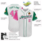 Camiseta de béisbol auténtica, personalizada, en tonos blanco, rosa y verde, de Kelly.