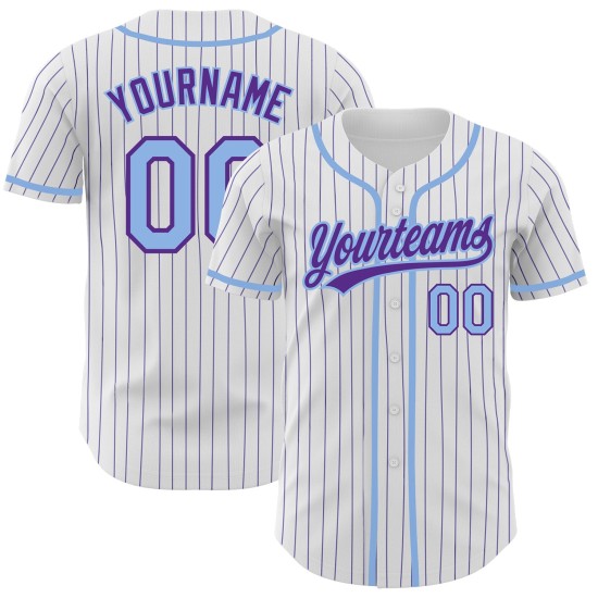 Camiseta de béisbol a rayas personalizada ligera, morada, blanca y azul, auténtica Camiseta de béisbol a rayas personalizada ligera, morada, blanca y azul, auténtica
