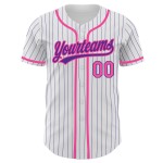 Camiseta de béisbol personalizada, color morado, rosa y blanco, auténtica, con rayas.