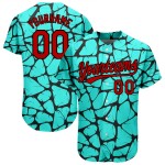 Camiseta de béisbol auténtica verde azulado con diseño personalizado en rojo y negro 3D Camiseta de béisbol auténtica verde azulado con diseño personalizado en rojo y negro 3D