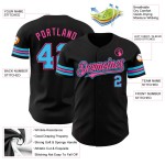 Camiseta de béisbol auténtica azul-rosa Sky Black personalizada Camiseta de béisbol auténtica azul-rosa Sky Black personalizada
