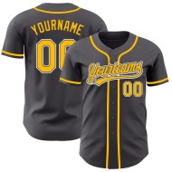 Camiseta de béisbol auténtica gris personalizada en dorado y blanco y acero