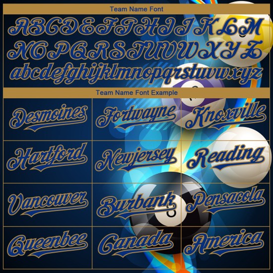 Camiseta de béisbol de billar personalizada con patrón auténtico 3D Royal-Old, color negro y dorado Camiseta de béisbol de billar personalizada con patrón auténtico 3D Royal-Old, color negro y dorado