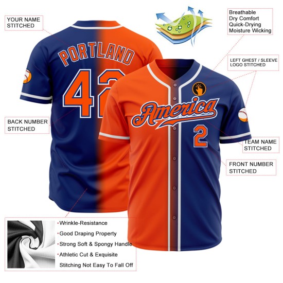 Camiseta de béisbol auténtica personalizada con degradado naranja real y blanco.