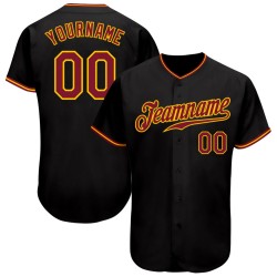 Camiseta de béisbol auténtica personalizada negra carmesí-dorada