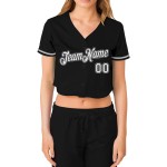 Camiseta de béisbol con cuello en V corta personalizada en blanco, gris y negro para mujer