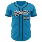 Camiseta de béisbol azul auténtica personalizada de Panther, negra y blanca