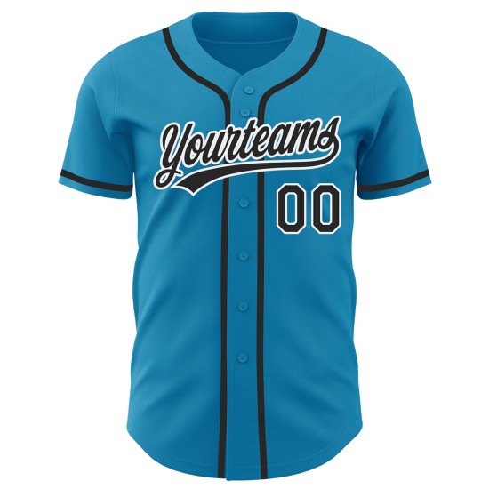 Camiseta de béisbol azul auténtica personalizada de Panther, negra y blanca
