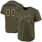 Camiseta de béisbol auténtica oliva negra y dorada vieja, estilo camuflaje retro, personalizada