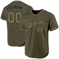 Camiseta de béisbol auténtica oliva negra y dorada vieja, estilo camuflaje retro, personalizada