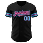 Camiseta de béisbol auténtica azul-rosa Sky Black personalizada Camiseta de béisbol auténtica azul-rosa Sky Black personalizada