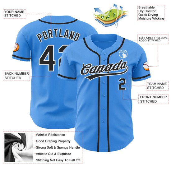 Camiseta de béisbol personalizada auténtica, color negro, blanco y azul eléctrico Camiseta de béisbol personalizada auténtica, color negro, blanco y azul eléctrico