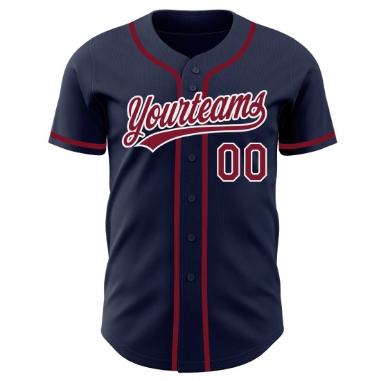 Camiseta de béisbol azul marino personalizada color carmesí-blanco auténtica