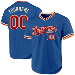 Camiseta retro de béisbol personalizada auténtica en azul, rojo y crema