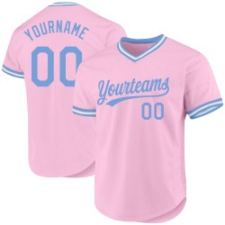 Camiseta de béisbol ligera, azul y blanca, retro, personalizada, rosa, auténtica
