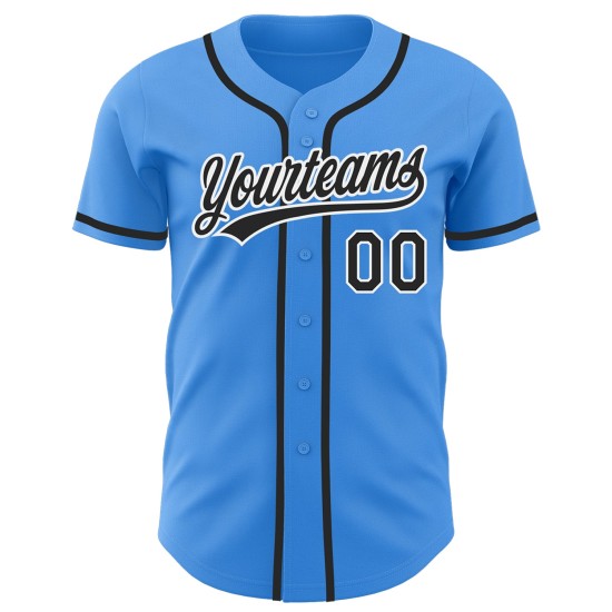 Camiseta de béisbol personalizada auténtica, color negro, blanco y azul eléctrico Camiseta de béisbol personalizada auténtica, color negro, blanco y azul eléctrico