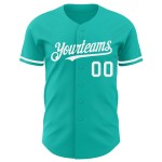 Camiseta de béisbol auténtica personalizada color blanco aguamarina