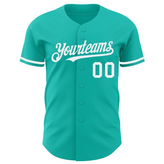 Camiseta de béisbol auténtica personalizada color blanco aguamarina