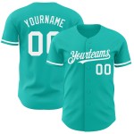 Camiseta de béisbol auténtica personalizada color blanco aguamarina