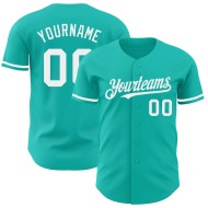 Camiseta de béisbol auténtica personalizada color blanco aguamarina