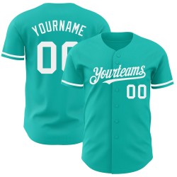 Camiseta de béisbol auténtica personalizada color blanco aguamarina