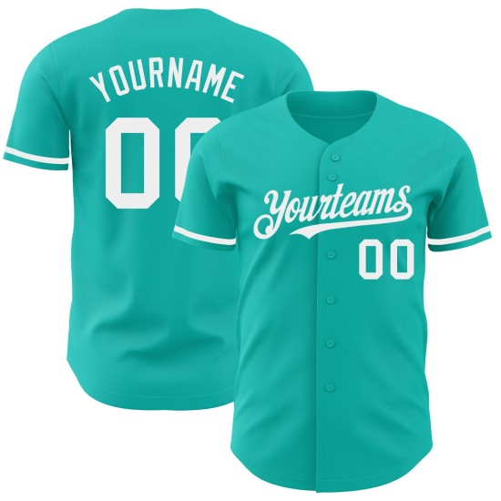 Camiseta de béisbol auténtica personalizada color blanco aguamarina