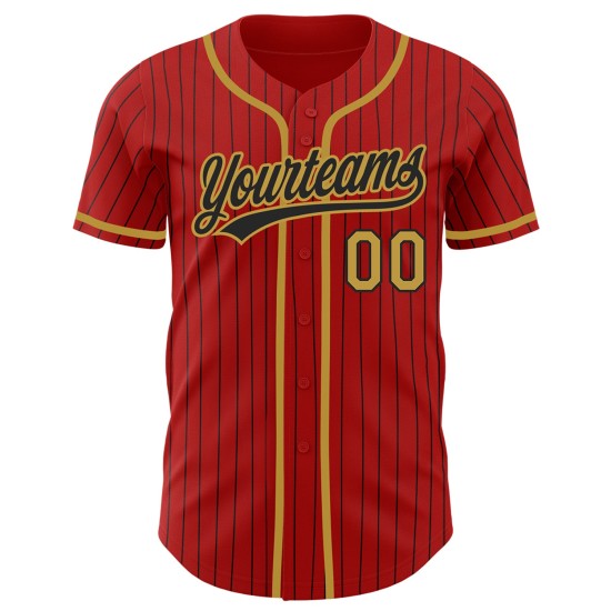 Camiseta de béisbol antigua, negra, personalizada, dorada y roja, auténtica.