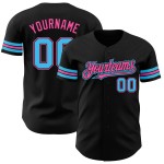 Camiseta de béisbol auténtica azul-rosa Sky Black personalizada Camiseta de béisbol auténtica azul-rosa Sky Black personalizada