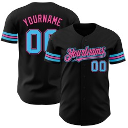 Camiseta de béisbol auténtica azul-rosa Sky Black personalizada