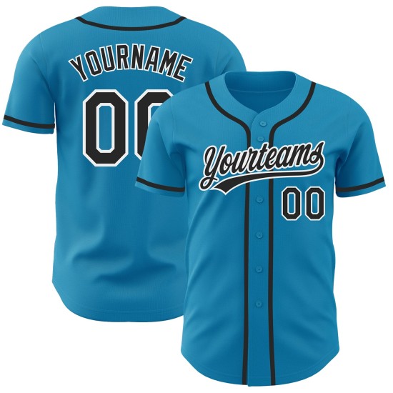 Camiseta de béisbol azul auténtica personalizada de Panther, negra y blanca